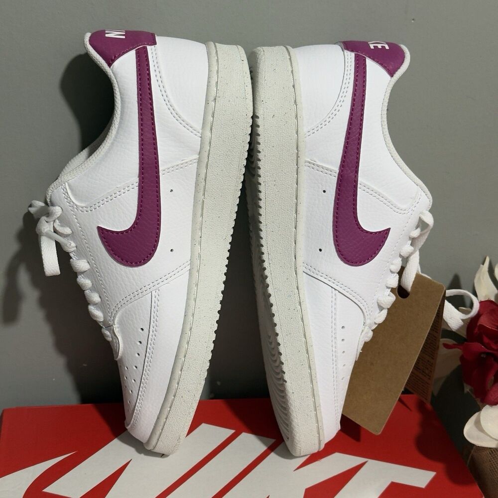 NEW Women Nike Court Vision Low Next Nature Shoes US 9.5 White W/Magenta Swoosh - Picture 14 of 16